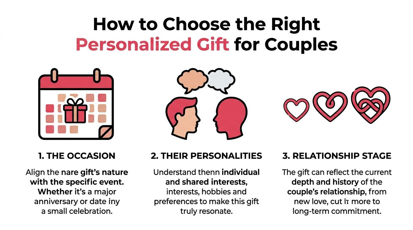A guide on how to choose the right personalized gifts for couples based on occasion, personality, and relationship stage.