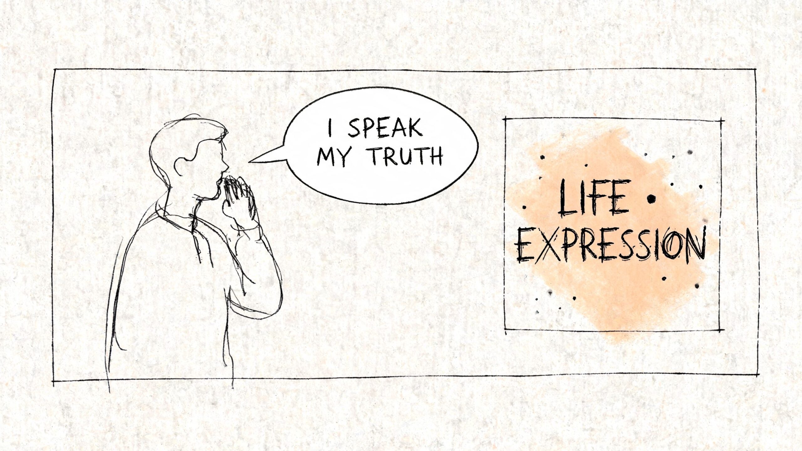 A hand-drawn comic style sketch of a person speaking with a speech bubble saying I Speak My Truth.
