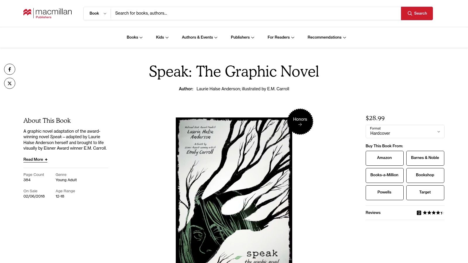 Speak: The Graphic Novel, Laurie Halse Anderson; art by Emily (E.M.) Carroll