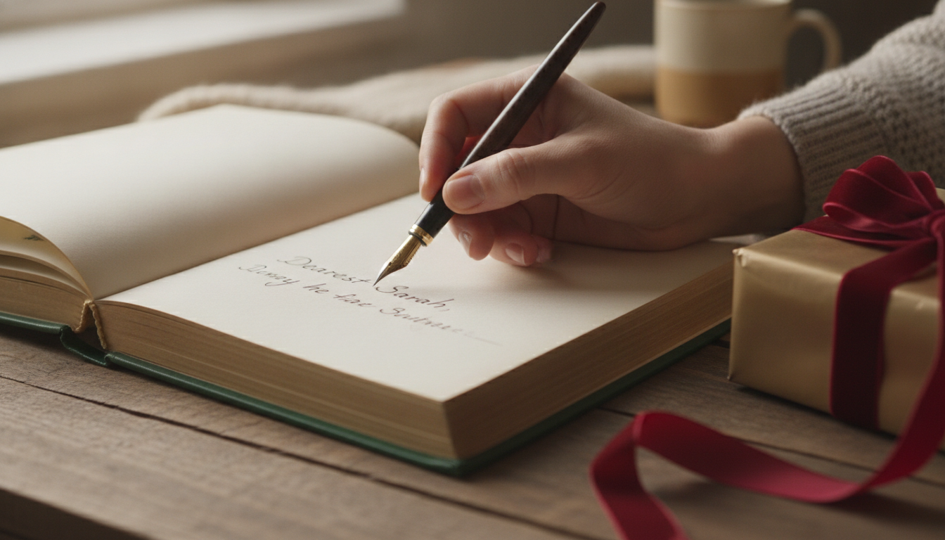 Handwritten inscription beginning on the first page of a gift book.