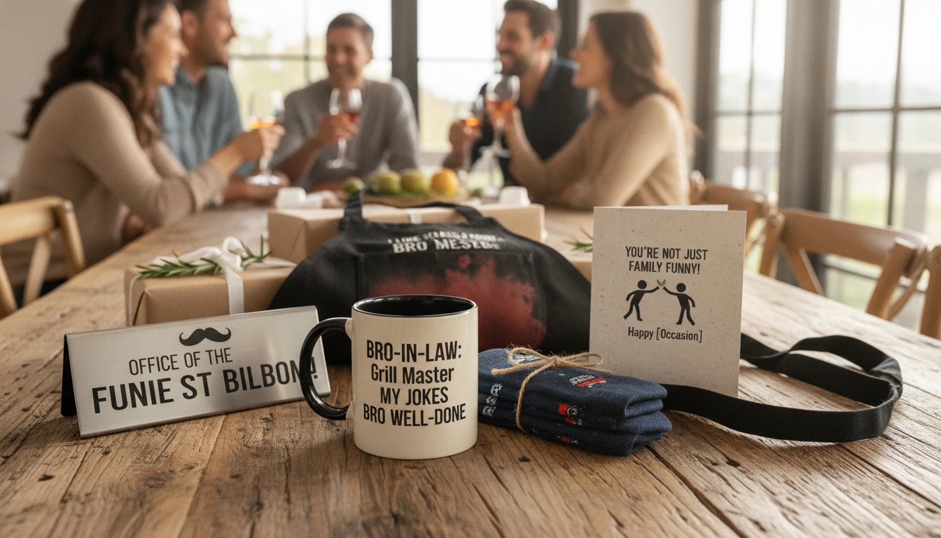 Funny but tasteful gift ideas for a brother-in-law, including a witty mug, novelty socks, and playful accessories.