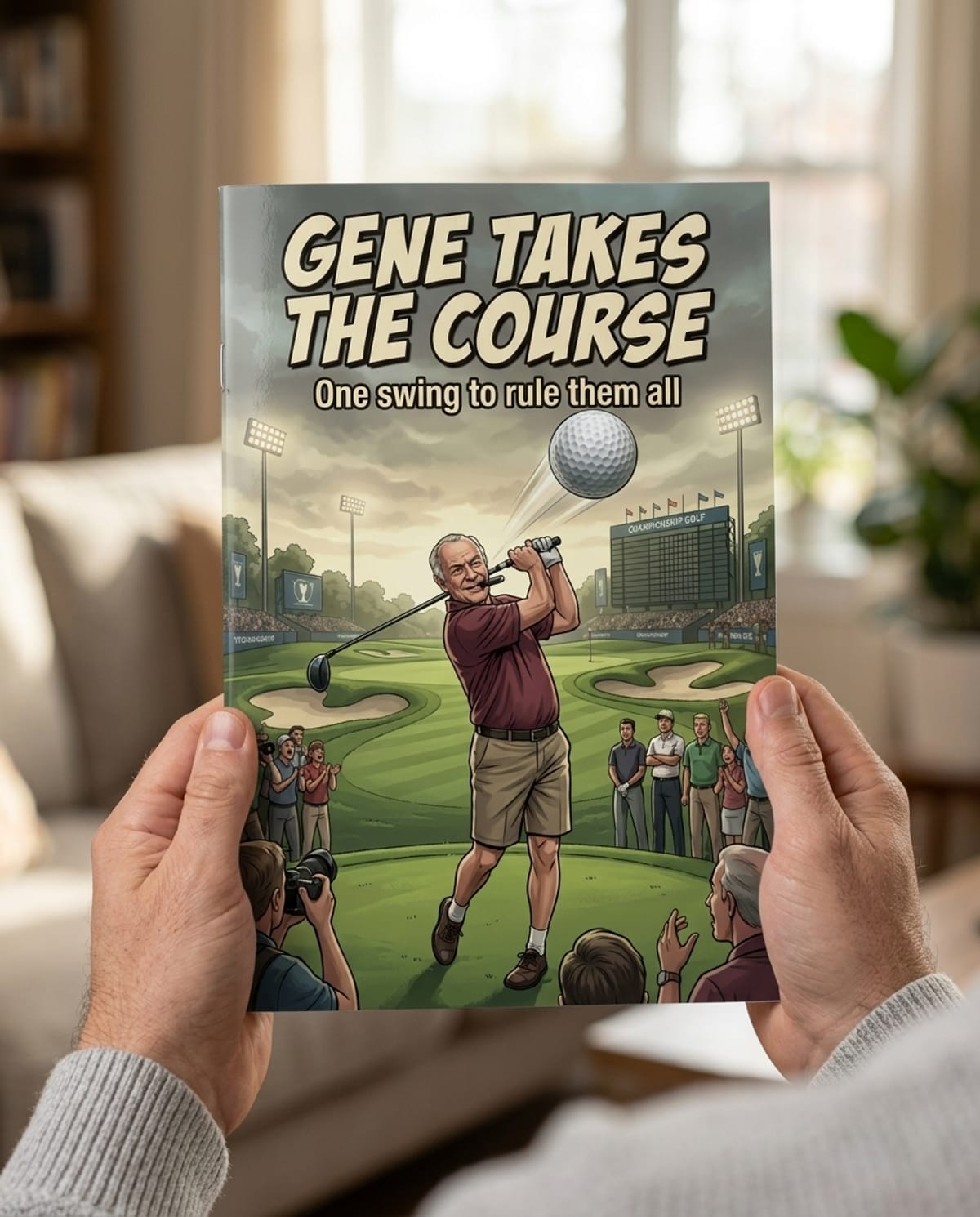 A printed comic book held up to show its cover