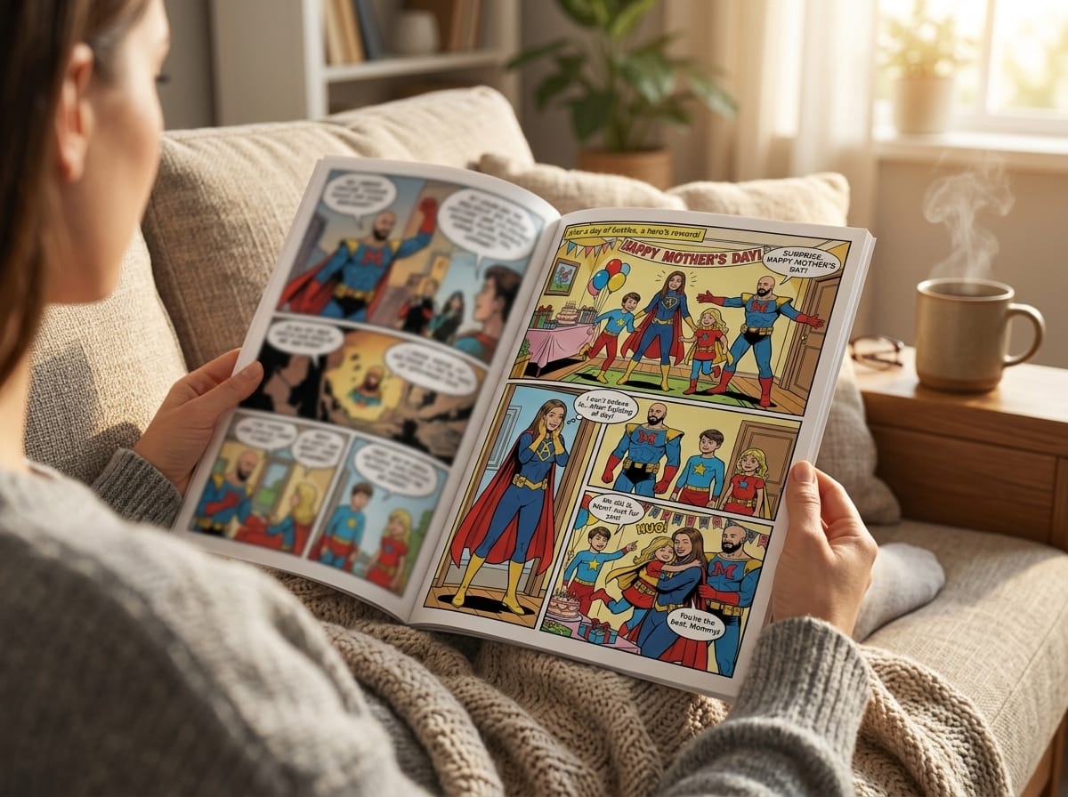 Someone reading a printed comic on a couch
