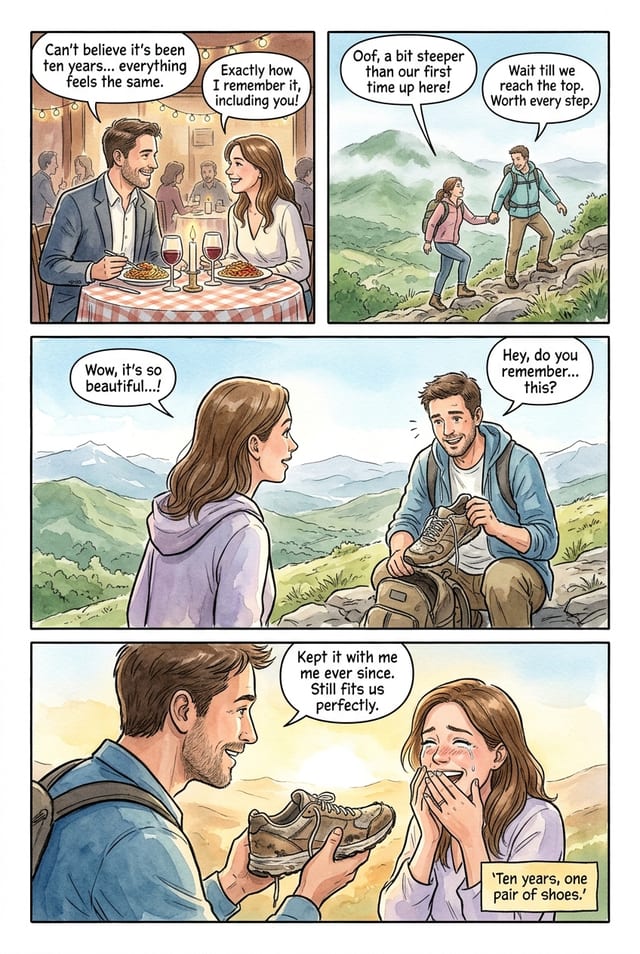 A sample interior page from a paper anniversary gift, watercolor style