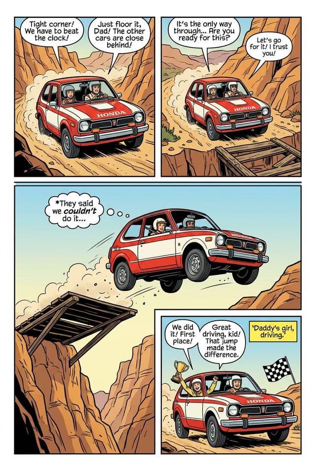 A sample interior page from a superhero dad comic book, classic american style
