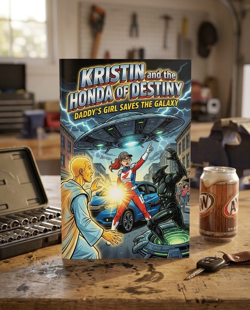 The printed superhero dad comic book, glossy cover, ready to gift